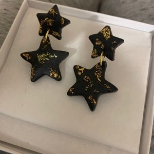 Foil Black Star Earrings